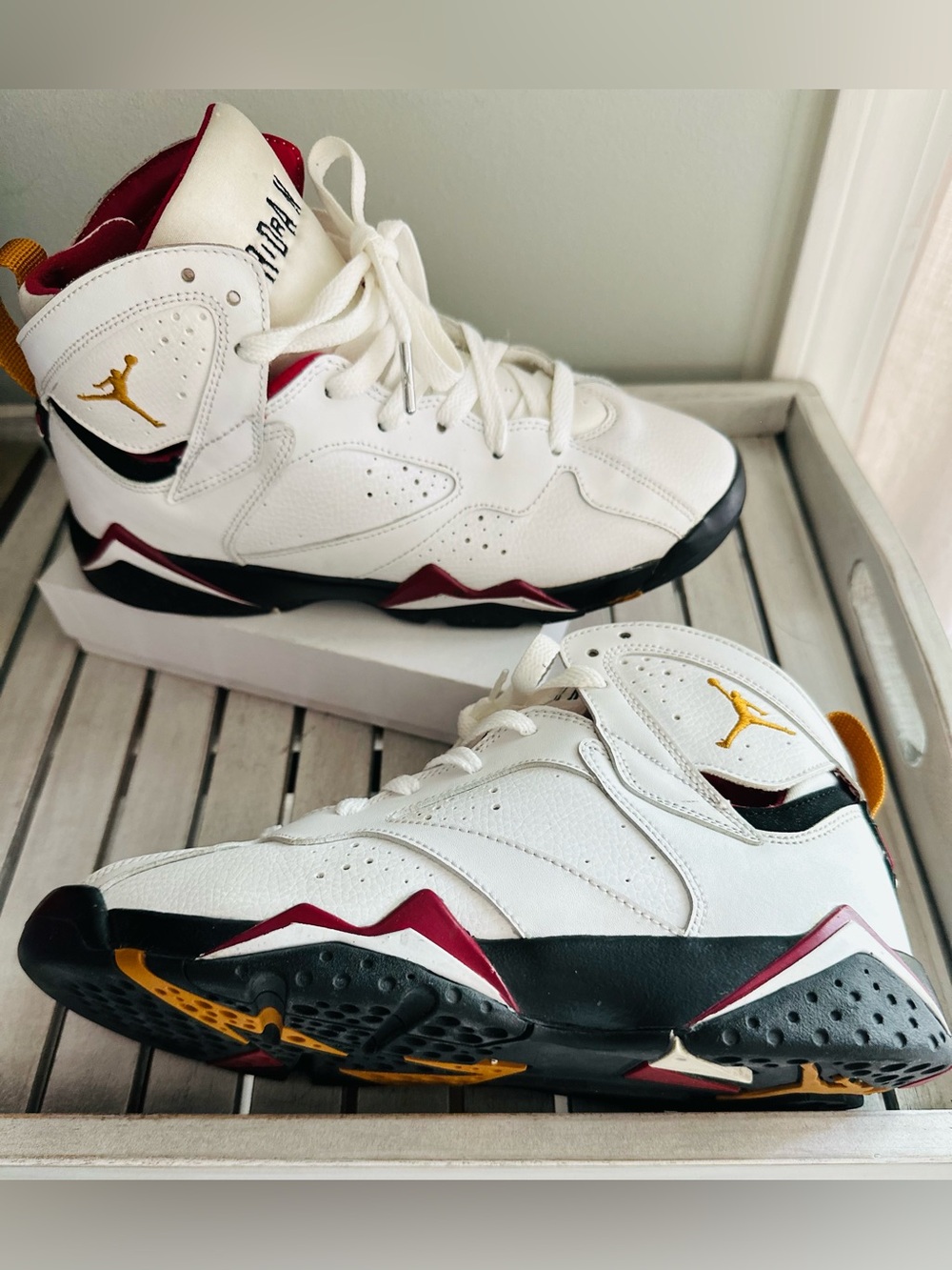 Air Jordan 7 Retro White Maroon Gold Basketball Sneakers